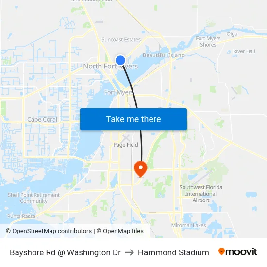 Bayshore Rd @ Washington Dr to Hammond Stadium map