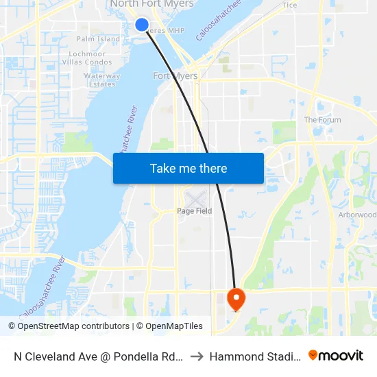 N Cleveland Ave @ Pondella Rd-Sb2 to Hammond Stadium map