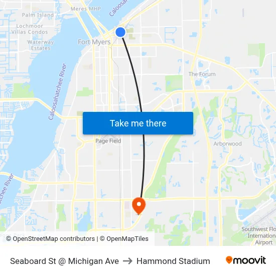 Seaboard St @ Michigan Ave to Hammond Stadium map