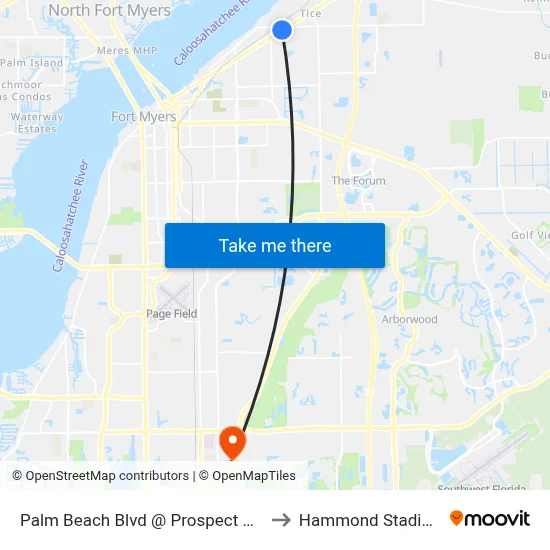 Palm Beach Blvd @ Prospect Ave to Hammond Stadium map