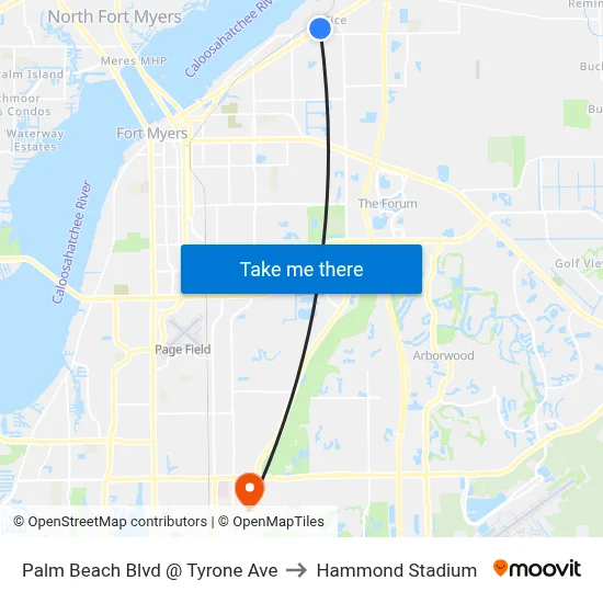 Palm Beach Blvd @ Tyrone Ave to Hammond Stadium map