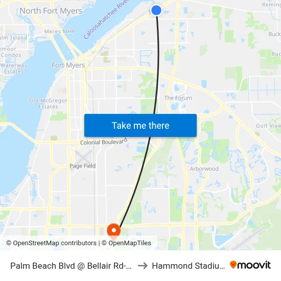 Palm Beach Blvd @ Bellair Rd-Eb to Hammond Stadium map