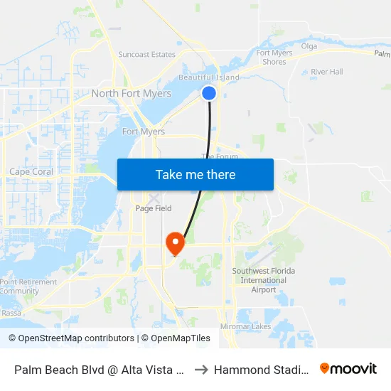 Palm Beach Blvd @ Alta Vista Ave to Hammond Stadium map