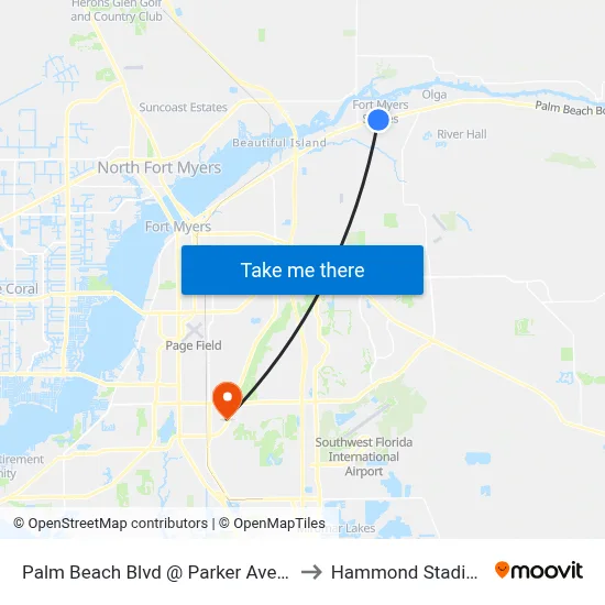 Palm Beach Blvd @ Parker Ave-Eb to Hammond Stadium map