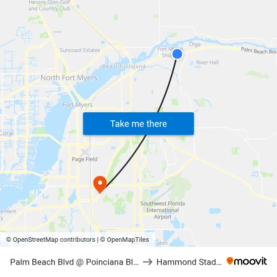 Palm Beach Blvd @ Poinciana Blvd-Eb to Hammond Stadium map