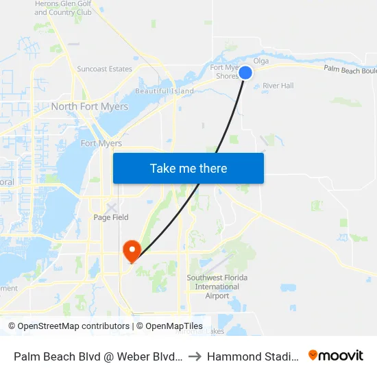 Palm Beach Blvd @ Weber Blvd-Eb to Hammond Stadium map