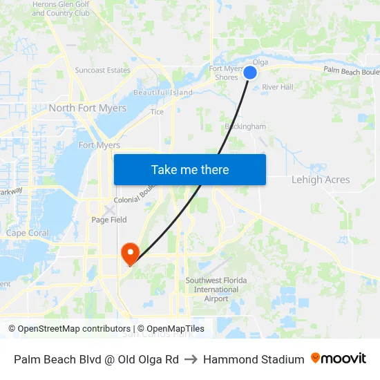 Palm Beach Blvd @ Old Olga Rd to Hammond Stadium map