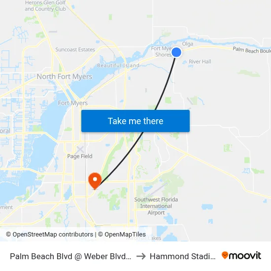 Palm Beach Blvd @ Weber Blvd-Wb to Hammond Stadium map