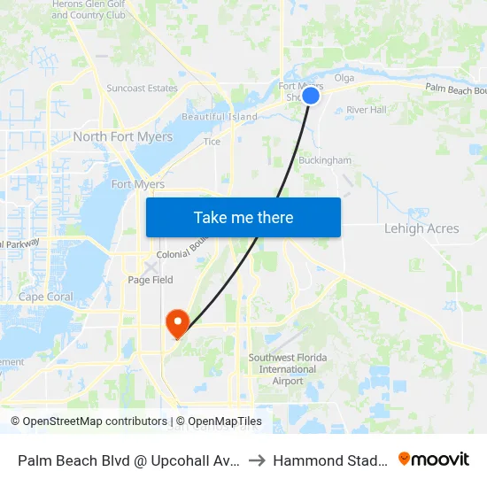 Palm Beach Blvd @ Upcohall Ave-Wb to Hammond Stadium map