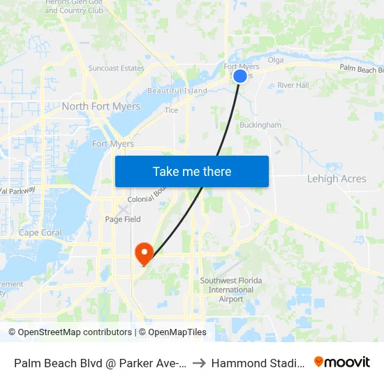 Palm Beach Blvd @ Parker Ave-Wb to Hammond Stadium map