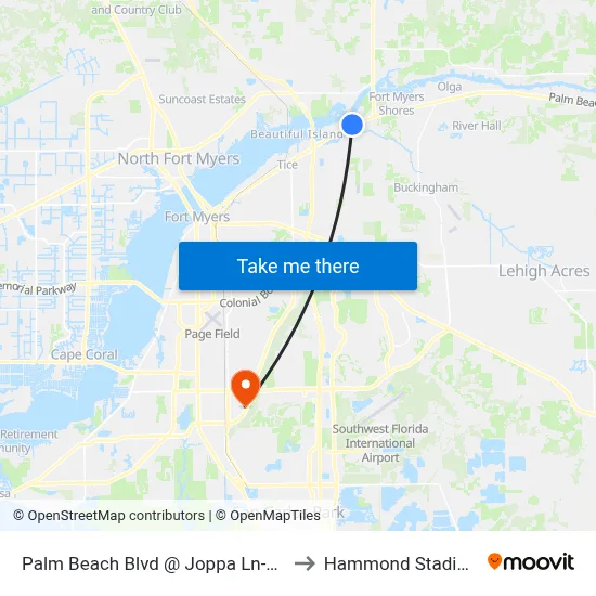 Palm Beach Blvd @ Joppa Ln-Wb to Hammond Stadium map