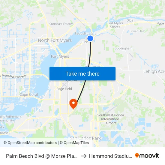 Palm Beach Blvd @ Morse Plaza to Hammond Stadium map