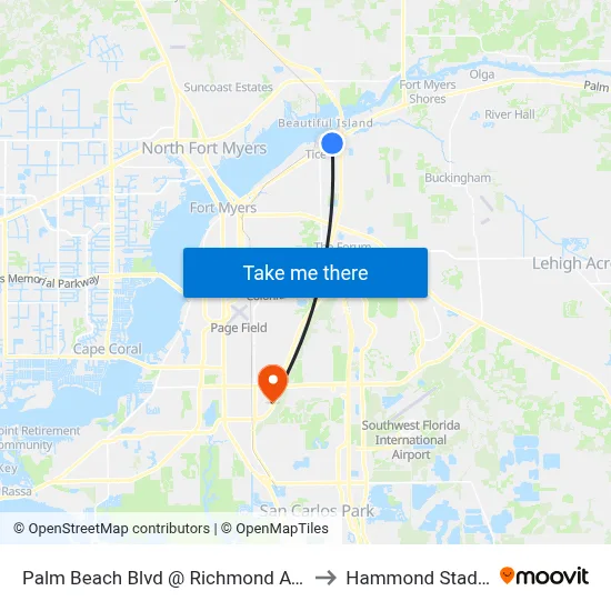 Palm Beach Blvd @ Richmond Ave-Wb to Hammond Stadium map