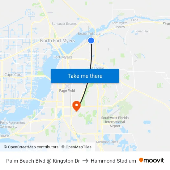 Palm Beach Blvd @ Kingston Dr to Hammond Stadium map
