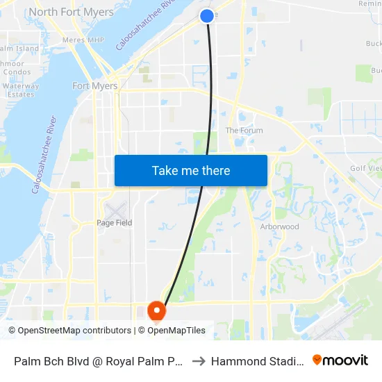 Palm Bch Blvd @ Royal Palm Pk Rd to Hammond Stadium map