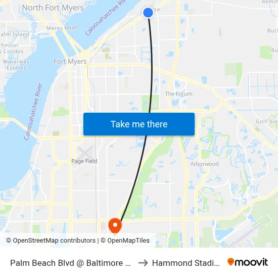 Palm Beach Blvd @ Baltimore Ave to Hammond Stadium map