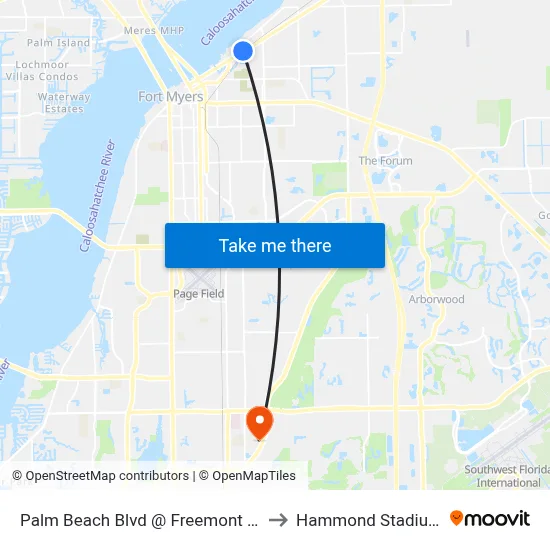 Palm Beach Blvd @ Freemont St to Hammond Stadium map