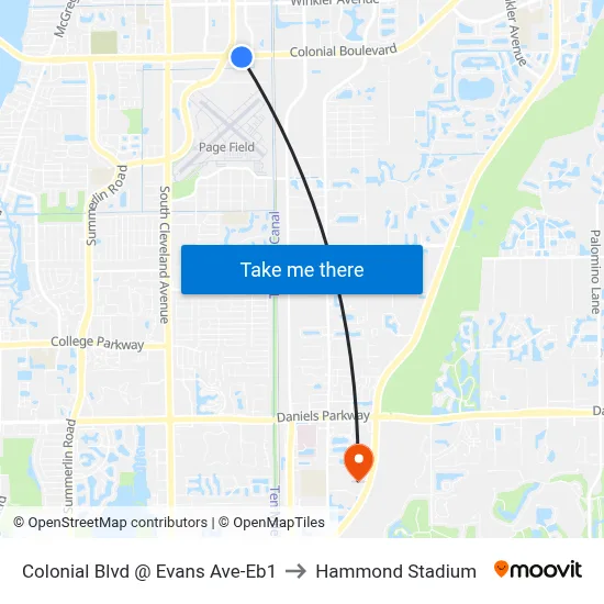 Colonial Blvd @ Evans Ave-Eb1 to Hammond Stadium map
