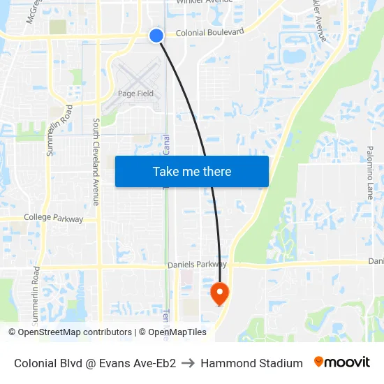 Colonial Blvd @ Evans Ave-Eb2 to Hammond Stadium map
