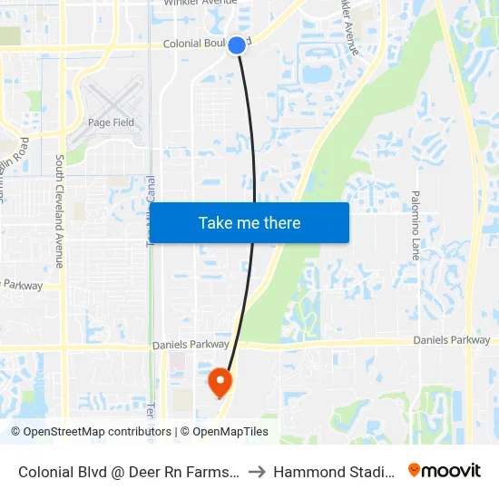 Colonial Blvd @ Deer Rn Farms Rd to Hammond Stadium map
