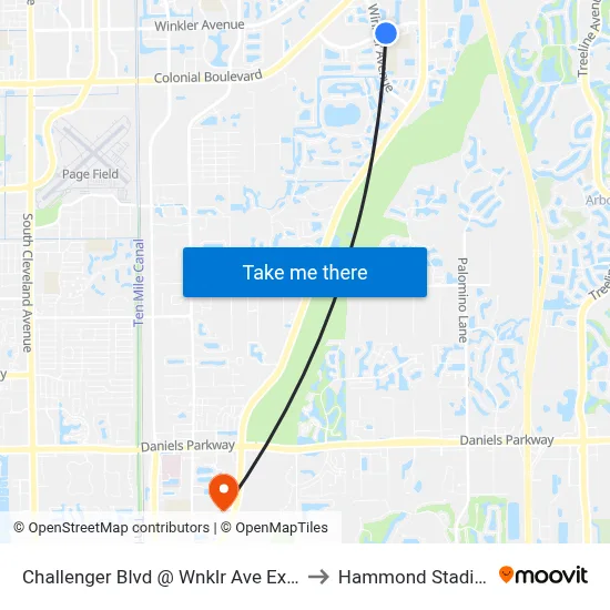 Challenger Blvd @ Wnklr Ave Ext-Eb to Hammond Stadium map