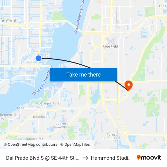 Del Prado Blvd S @ SE 44th St-Nb to Hammond Stadium map