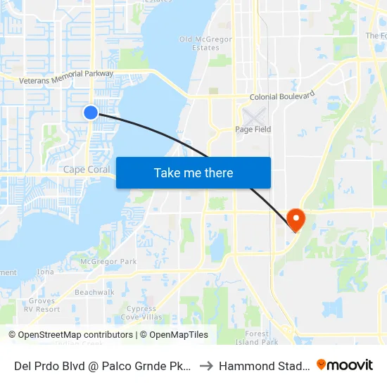 Del Prdo Blvd @ Palco Grnde Pkwy-Nb to Hammond Stadium map