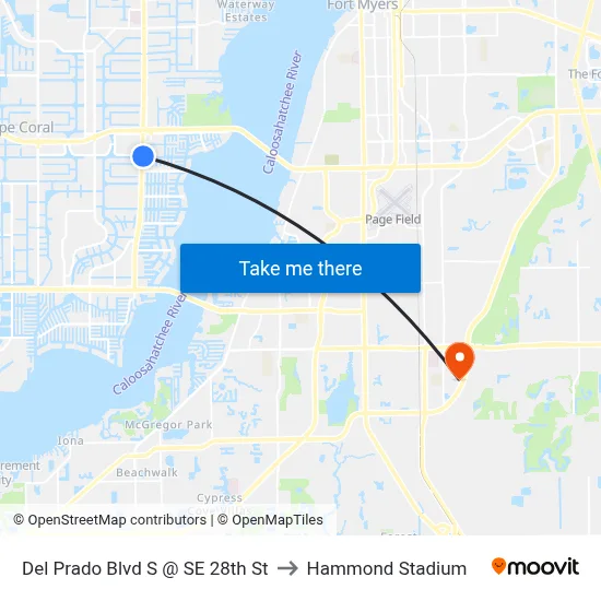 Del Prado Blvd S @ SE 28th St to Hammond Stadium map