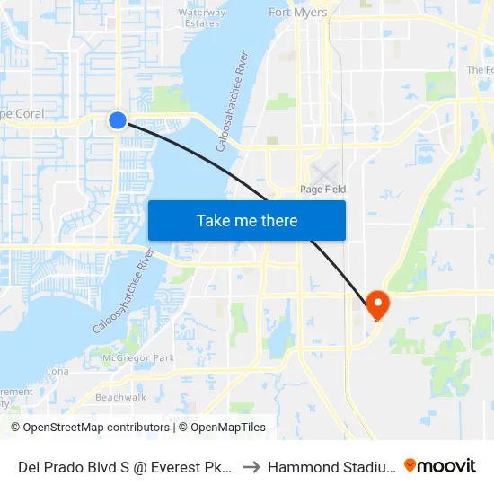 Del Prado Blvd S @ Everest Pkwy to Hammond Stadium map