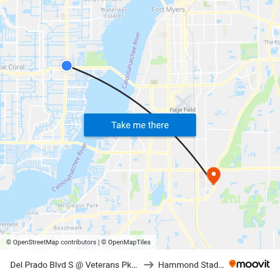 Del Prado Blvd S @ Veterans Pkwy-Nb to Hammond Stadium map