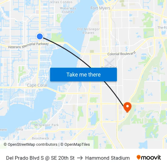 Del Prado Blvd S @ SE 20th St to Hammond Stadium map