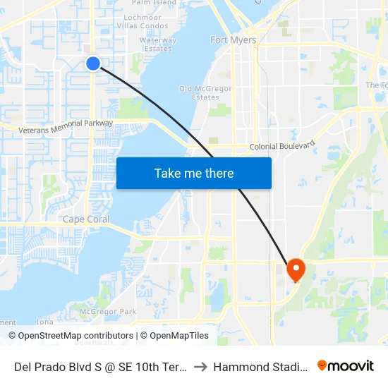 Del Prado Blvd S @ SE 10th Ter-Nb to Hammond Stadium map
