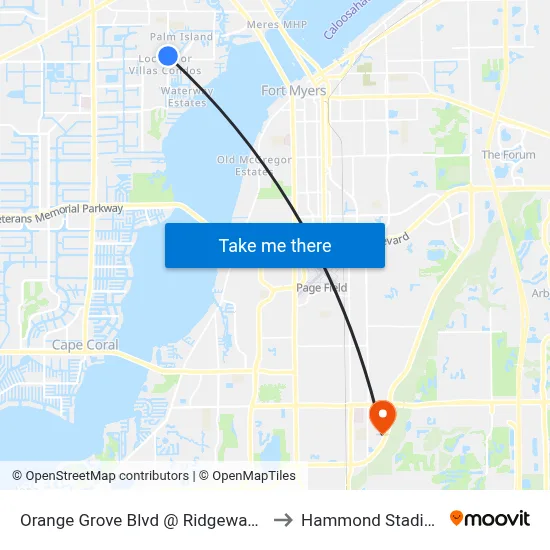 Orange Grove Blvd @ Ridgeway Dr to Hammond Stadium map