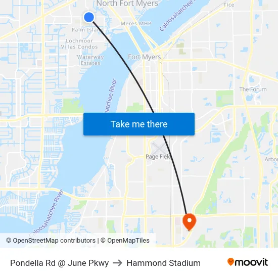 Pondella Rd @ June Pkwy to Hammond Stadium map