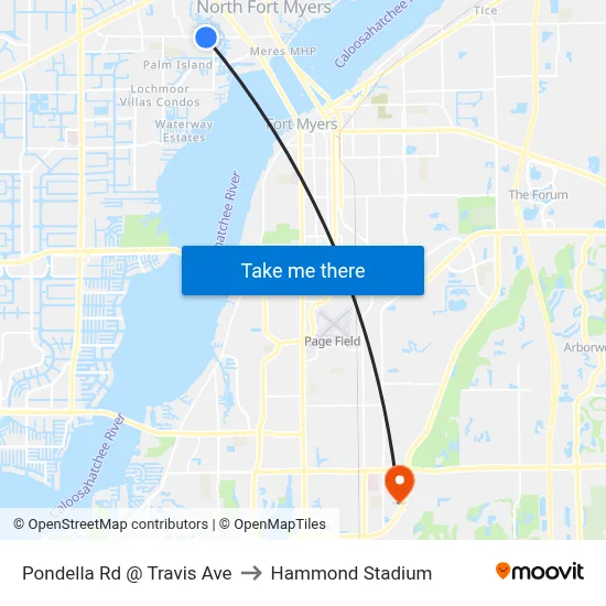 Pondella Rd @ Travis Ave to Hammond Stadium map