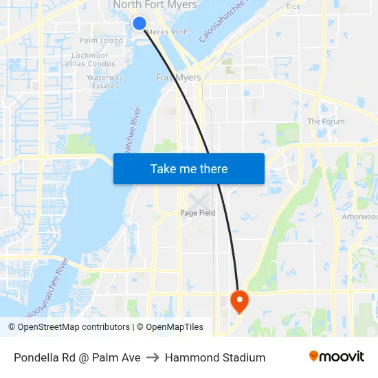 Pondella Rd @ Palm Ave to Hammond Stadium map