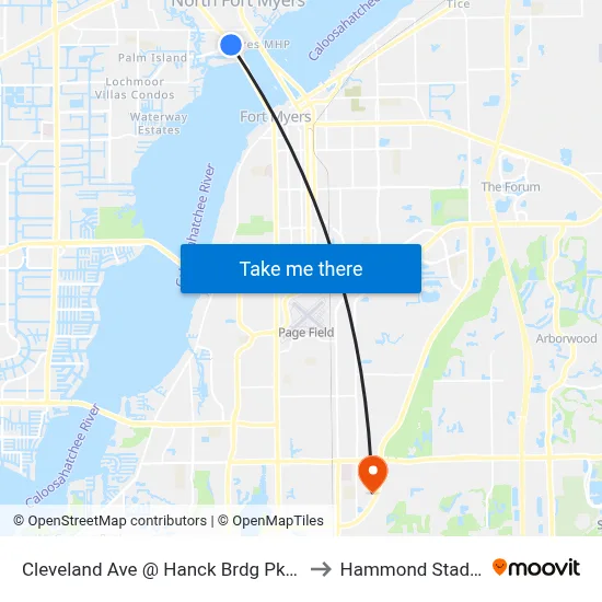 Cleveland Ave @ Hanck Brdg Pkwy-Sb to Hammond Stadium map