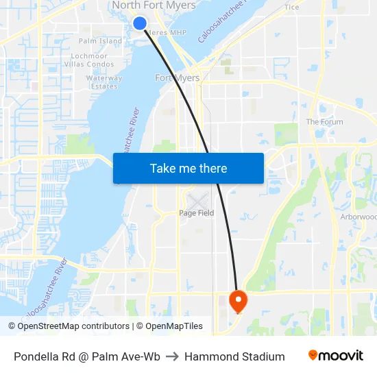 Pondella Rd @ Palm Ave-Wb to Hammond Stadium map