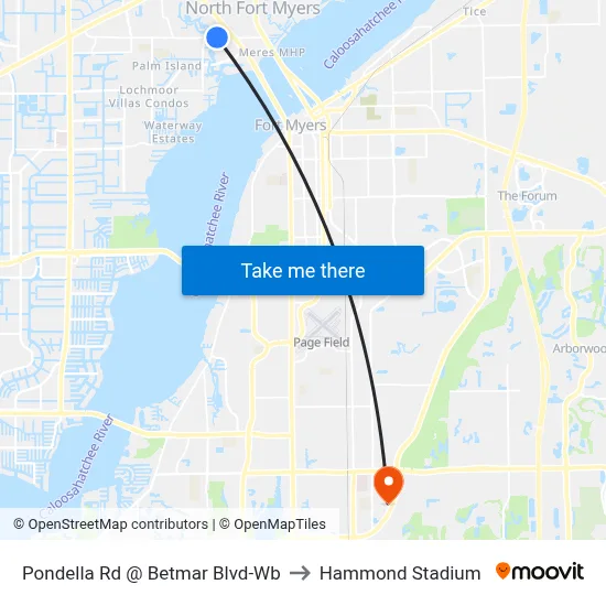 Pondella Rd @ Betmar Blvd-Wb to Hammond Stadium map