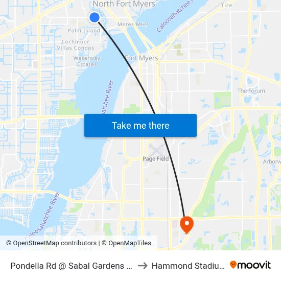 Pondella Rd @ Sabal Gardens Dr to Hammond Stadium map