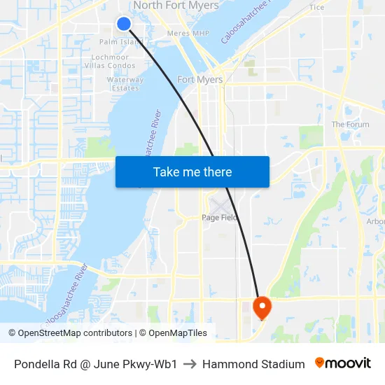 Pondella Rd @ June Pkwy-Wb1 to Hammond Stadium map