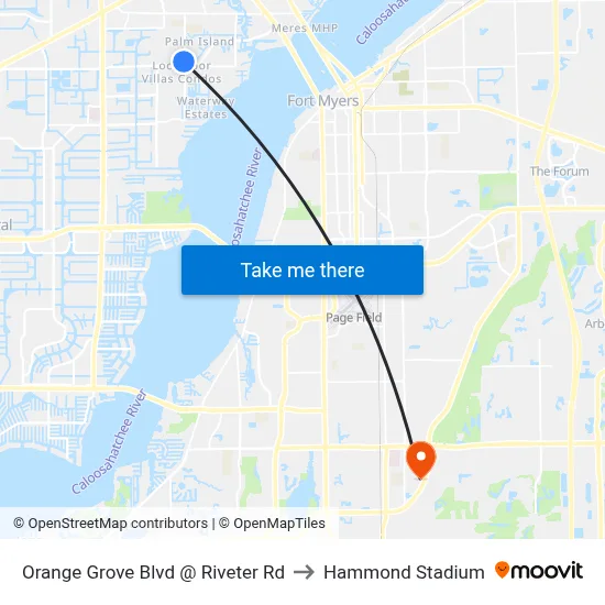 Orange Grove Blvd @ Riveter Rd to Hammond Stadium map