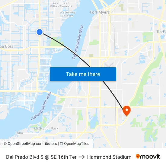 Del Prado Blvd S @ SE 16th Ter to Hammond Stadium map