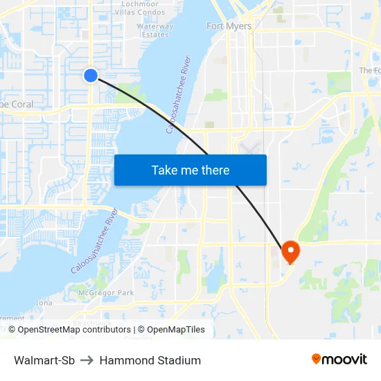 Walmart-Sb to Hammond Stadium map