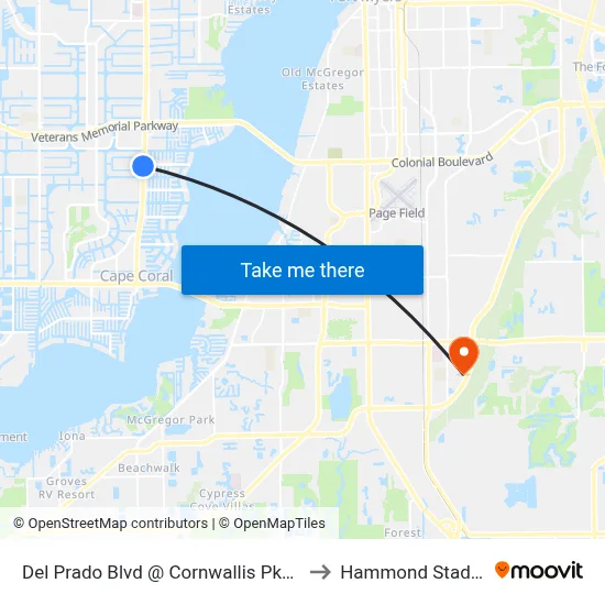Del Prado Blvd @ Cornwallis Pkwy-Sb to Hammond Stadium map