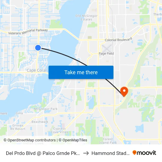 Del Prdo Blvd @ Palco Grnde Pkwy-Sb to Hammond Stadium map
