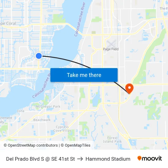 Del Prado Blvd S @ SE 41st St to Hammond Stadium map