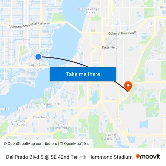 Del Prado Blvd S @ SE 42nd Ter to Hammond Stadium map