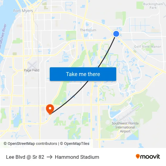 Lee Blvd @ Sr 82 to Hammond Stadium map