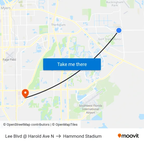 Lee Blvd @ Harold Ave N to Hammond Stadium map